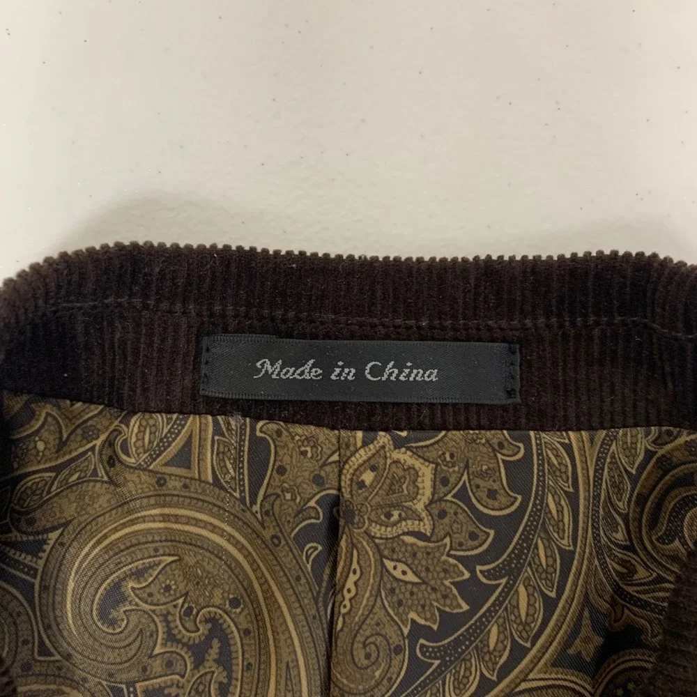Chaps Corduroy Blazer Mens 44R Brown Paisley Lined 2-Button Sport Coat‎